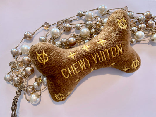 Chewy Vuiton Plush Designer Inspired Dog Bone Toy